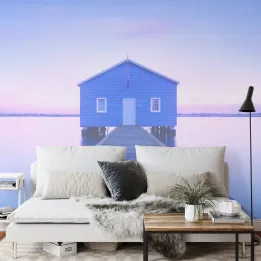 Fototapeta Boathouse – Domki na Wodzie o Zmierzchu
