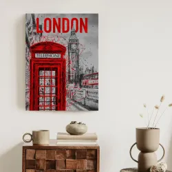 Plakat Brytyjska Budka Telefoniczna i Big Ben – Londyn Nocą w Szarym Tonie