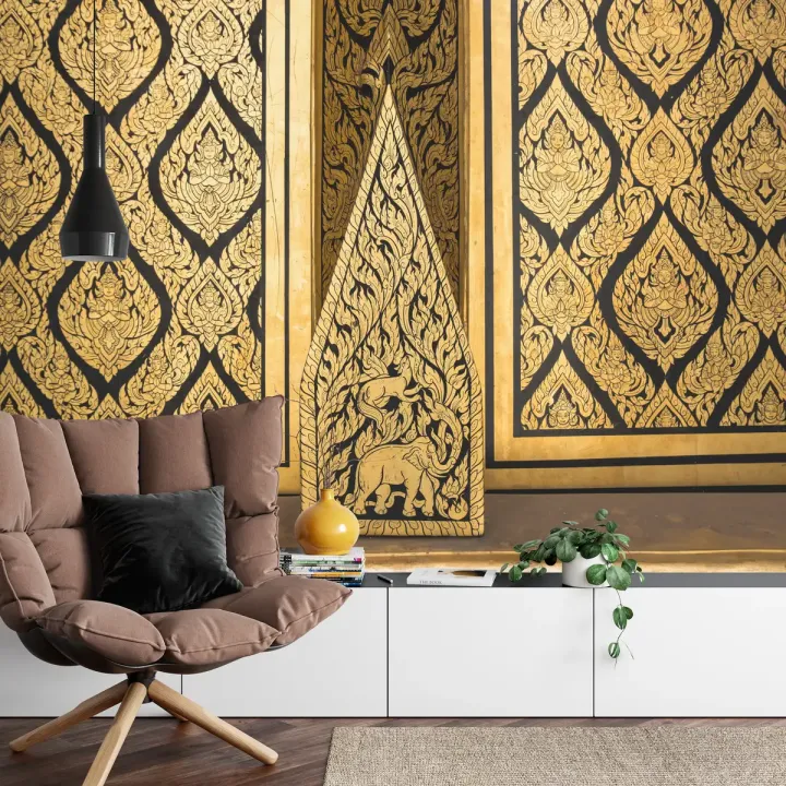 Fototapeta Drzwi Tajlandzkiej Świątyni – Orientalna Architektura i Złocenia