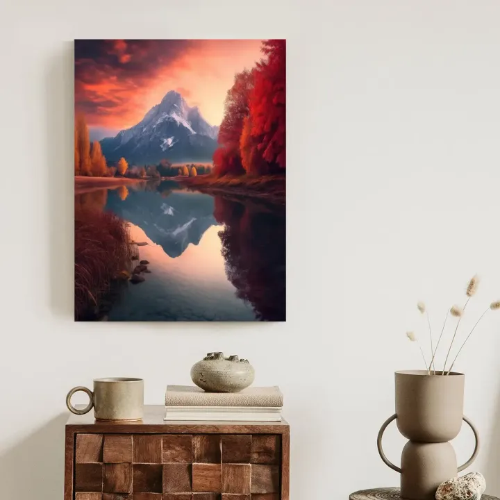 Plakat Jesienny Krajobraz – Góry i Jezioro w Jesiennej Aurze