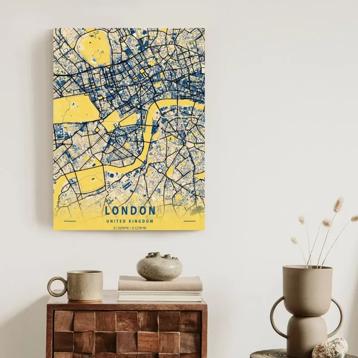 Plakat Londyn – Żółta Mapa Miasta i Architektura Metropolii