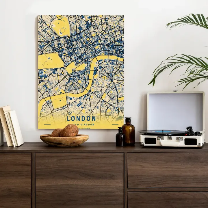 Plakat Londyn – Żółta Mapa Miasta i Architektura Metropolii