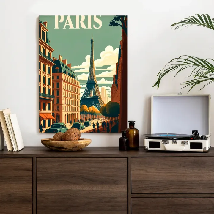 Plakat Retro Pocztówka z Paryża – Wieża Eiffla i Bulwary
