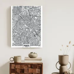 Plakat Paryż – Czarno-Biały Plan Miasta i Architektura Miejska
