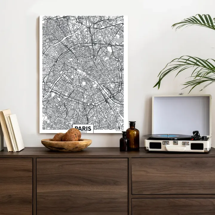 Plakat Paryż – Czarno-Biały Plan Miasta i Architektura Miejska