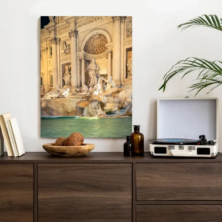 Plakat Fontanna Di Trevi – Rzymska Architektura Barokowa Nocą
