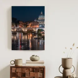 Plakat Tyber i Kopuła Watykanu – Nocna Panorama Rzymu