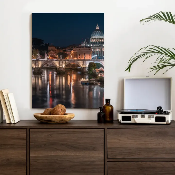 Plakat Tyber i Kopuła Watykanu – Nocna Panorama Rzymu