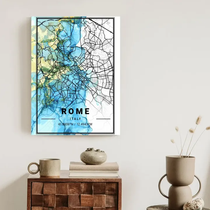 Plakat Mapa Rzymu – Abstrakcyjna Kartografia Wiecznego Miasta