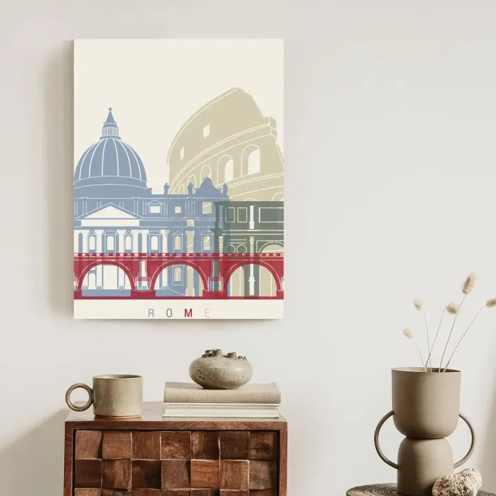 Plakat Kolorowa Ilustracja Architektury Rzymu – Koloseum i Zabytki Wiecznego Miasta