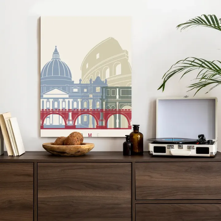 Plakat Kolorowa Ilustracja Architektury Rzymu – Koloseum i Zabytki Wiecznego Miasta