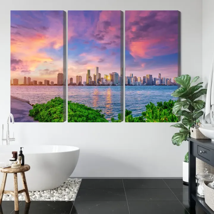 Obraz Wieloczęściowy Miami – Skyline o Zachodzie Słońca – produkt