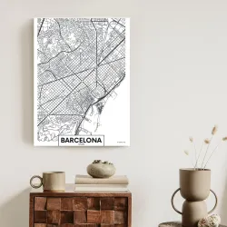 Plakat Czarno-Biała Mapa Barcelony – Plan Miasta i Urbanistyka Hiszpanii