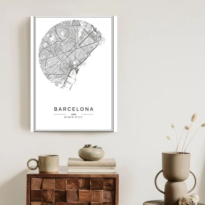 Plakat Minimalistyczna Mapa Miasta Barcelona – Kartografia Dzielnic Katalonii
