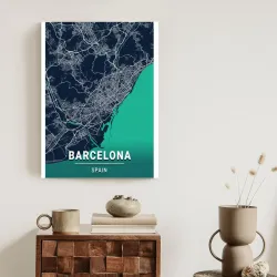 Plakat Granatowa Mapa Barcelony – Architektura Miasta i Port