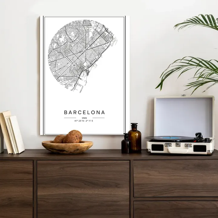 Plakat Minimalistyczna Mapa Miasta Barcelona – Kartografia Dzielnic Katalonii