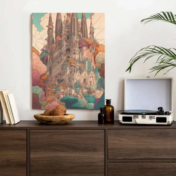 Plakat Sagrada Familia – Kolorowa Ilustracja Architektury Gaudiego