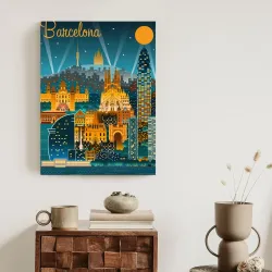 Plakat Barcelona Nocą – Oświetlona Sagrada Familia i Skyline Metropolii