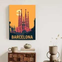 Plakat Barcelona – Sagrada Familia o Zachodzie Słońca – Odcienie zieleni i żółci