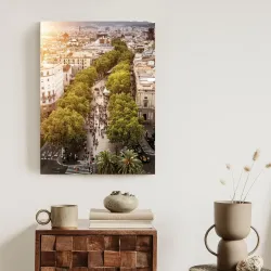 Plakat Widok na La Rambla – Barcelona o Zachodzie Słońca