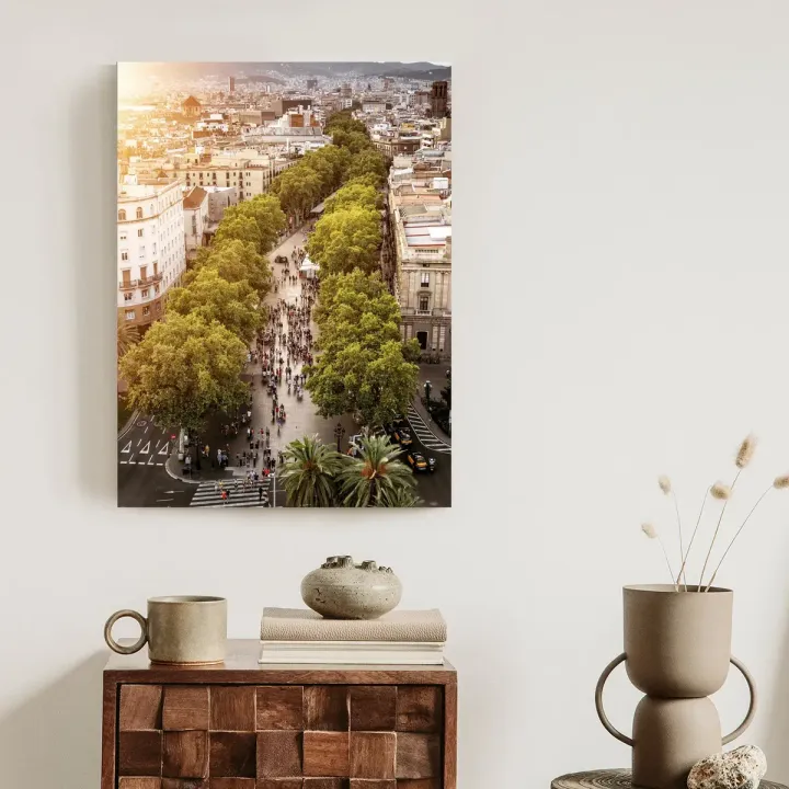 Plakat Widok na La Rambla – Barcelona o Zachodzie Słońca