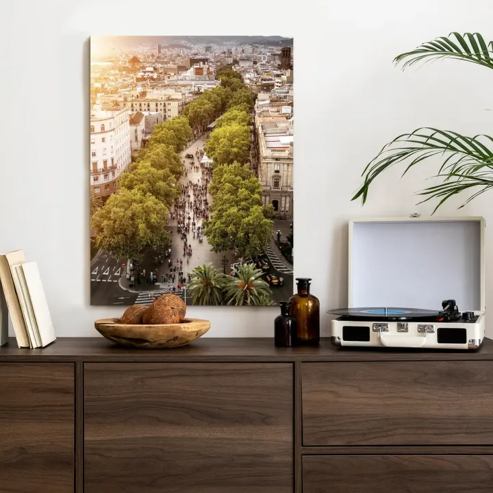 Plakat Widok na La Rambla – Barcelona o Zachodzie Słońca