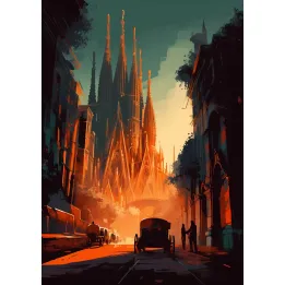 Plakat Sagrada Familia – Barcelona o Zachodzie Słońca – produkt