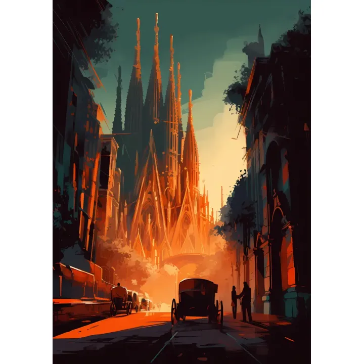 Plakat Sagrada Familia – Barcelona o Zachodzie Słońca – produkt