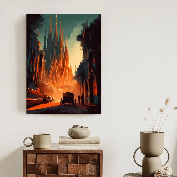 Plakat Sagrada Familia – Barcelona o Zachodzie Słońca