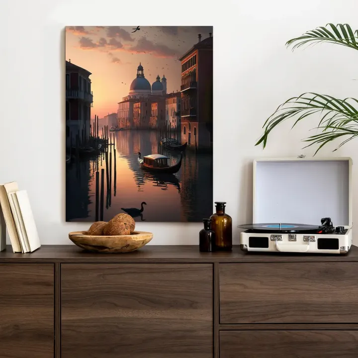 Plakat Zachód Słońca w Wenecji – Romantyczna Panorama Kanałów i Gondol