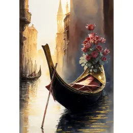 Plakat Gondola – Wenecja i Bukiet Róż na Kanale – produkt