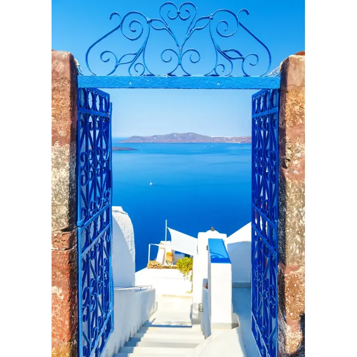 Plakat Widok Na Błękitne Morze – Malownicze Santorini na Cykladach – produkt