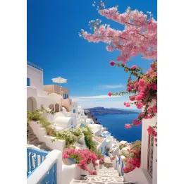 Plakat Santorini – Błękitne Morze i Architektura Cykladzka – produkt