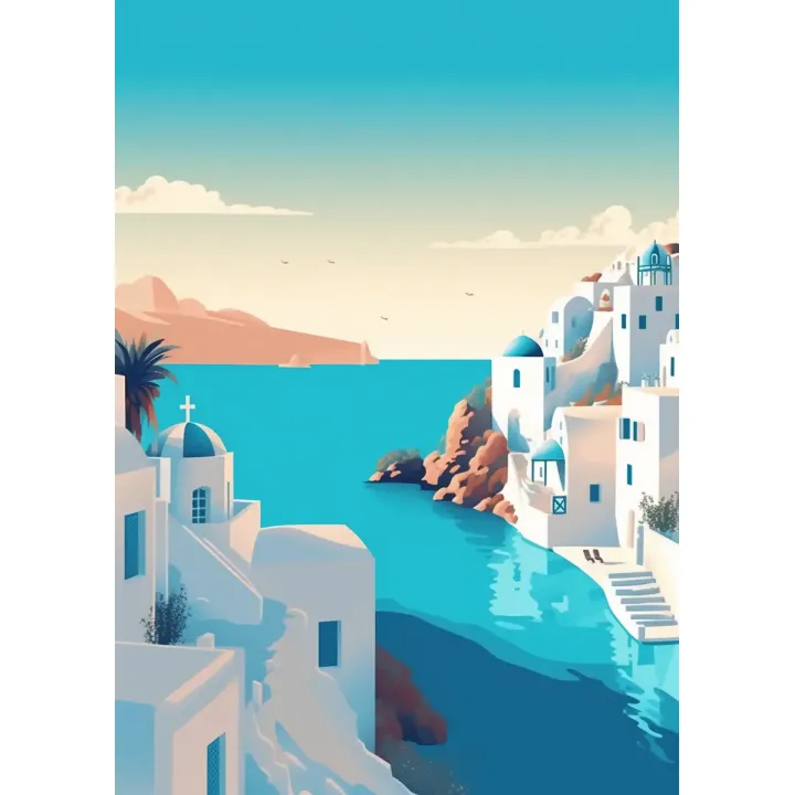 Plakat Santorini – Błękitne Morze Egejskie i Grecka Architektura – produkt