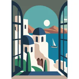 Plakat Greckie Santorini – Biała Architektura Cyklad nad Morzem Egejskim – produkt