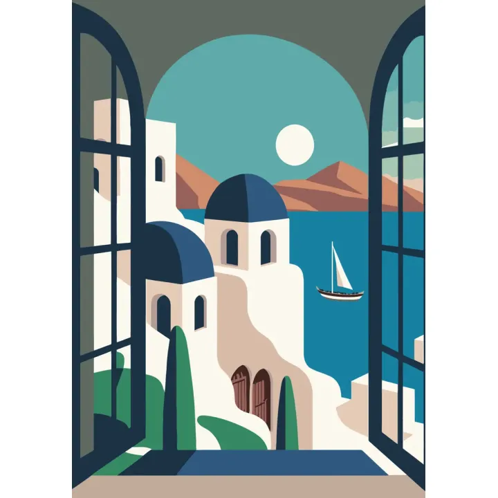 Plakat Greckie Santorini – Biała Architektura Cyklad nad Morzem Egejskim – produkt
