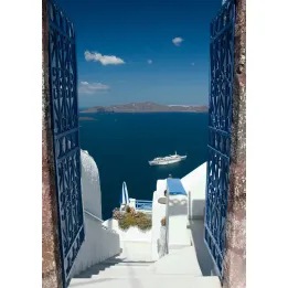 Plakat Santorini – Błękitna Architektura Cyklad nad Morzem Egejskim – produkt
