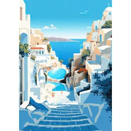 Plakat Santorini – Grecka Architektura i Biel Błękitu Cyklad – produkt