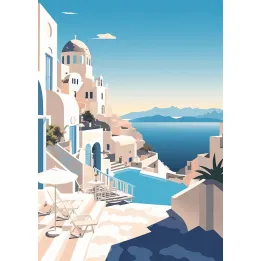Plakat Grecka Architektura – Santorini i Błękitne Morze Egejskie – produkt