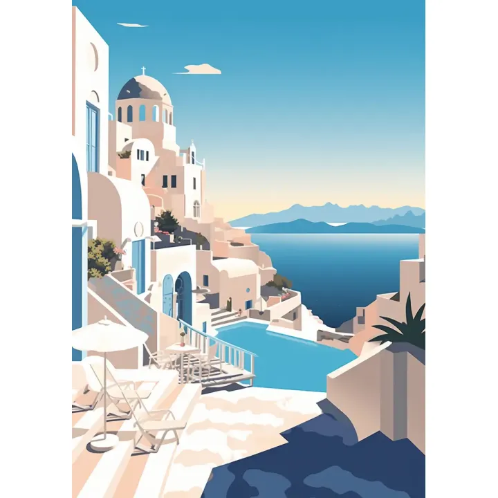 Plakat Grecka Architektura – Santorini i Błękitne Morze Egejskie – produkt