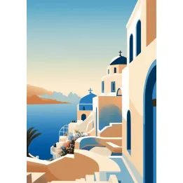 Plakat Santorini – Błękitne Kopuły i Widok na Morze – produkt