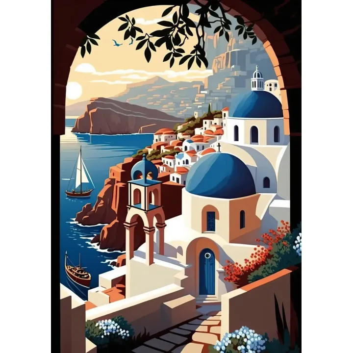 Plakat Ilustracja Greckiej Architektury – Santorini i Cyklady – produkt