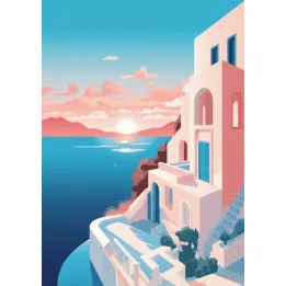 Plakat Zachód Słońca na Santorini – Architektura Cyklad i Morze Egejskie – produkt