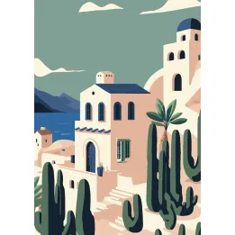 Plakat Santorini – Architektura Cyklad i Roślinność nad Morzem Egejskim – produkt