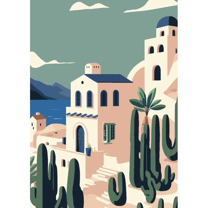 Plakat Santorini – Architektura Cyklad i Roślinność nad Morzem Egejskim – produkt
