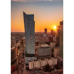 Plakat Wieżowce Warszawy – Skyline Metropolii o Zachodzie Słońca – produkt