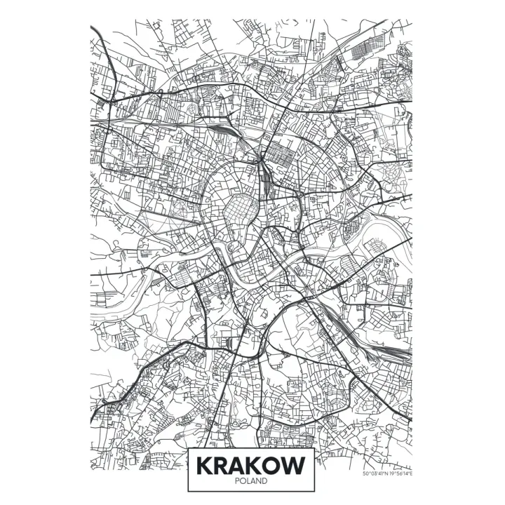 Plakat City Map Krakow – Mapa Starego Miasta i Architektura Miejska – produkt