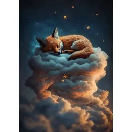 Plakat Śpiący Na Chmurze Lis – Magiczny Sen w Gwiaździstą Noc – produkt