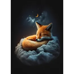 Plakat Śpiący Lisek – Nocne Niebo z Księżycem i Gwiazdami – produkt