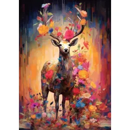 Plakat Jeleń w Kwiatach – Abstrakcyjna Natura i Leśny Motyw – produkt